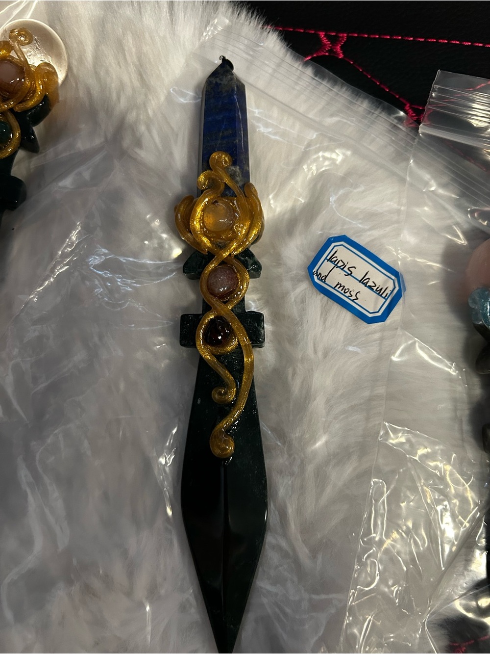 Handcrafted Gold-Accent Green and Blue Crystal Letter Opener